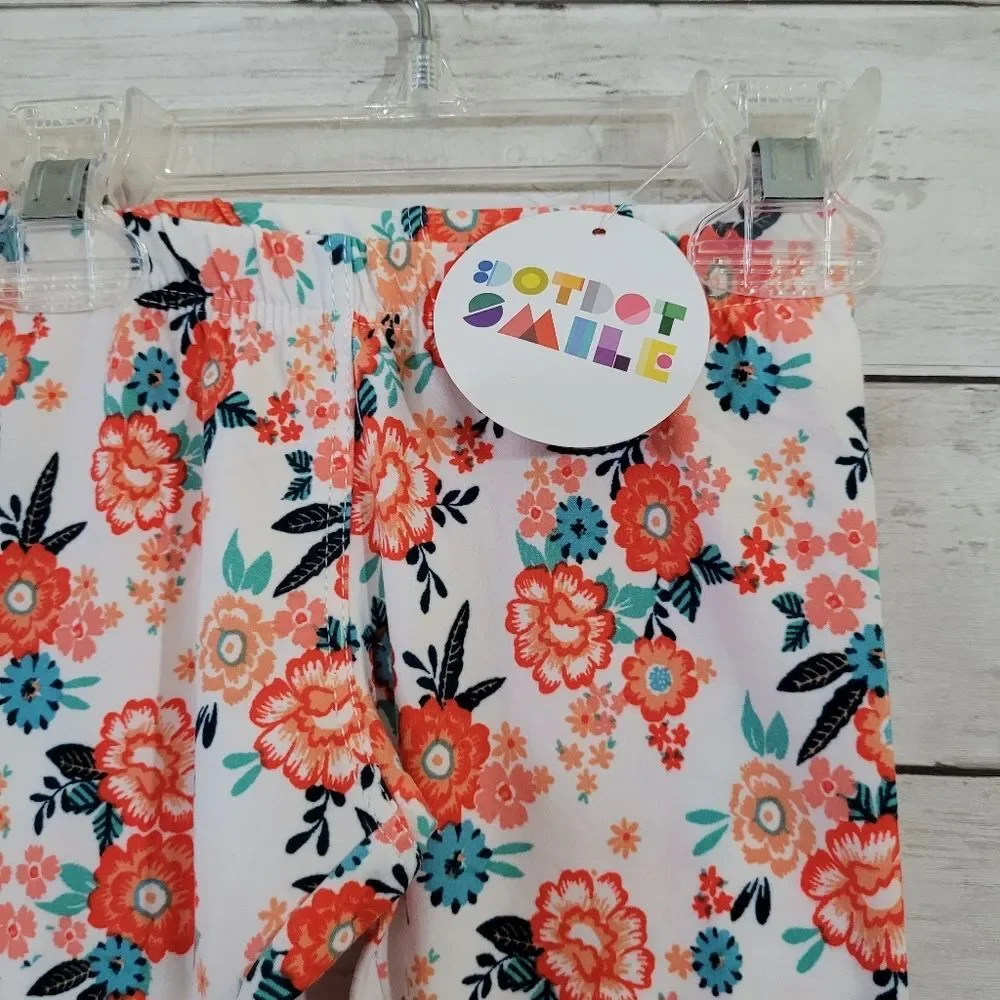 BNWT DOT‎ DOT SMILE Baby Girl White Orange Floral Buttery Soft Leggings Size 2T